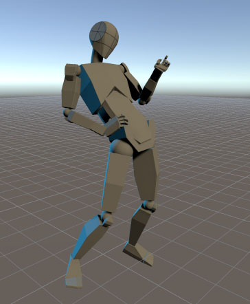 KinoPose's 3D block mannequin posed to match a reference photo of a dancer.